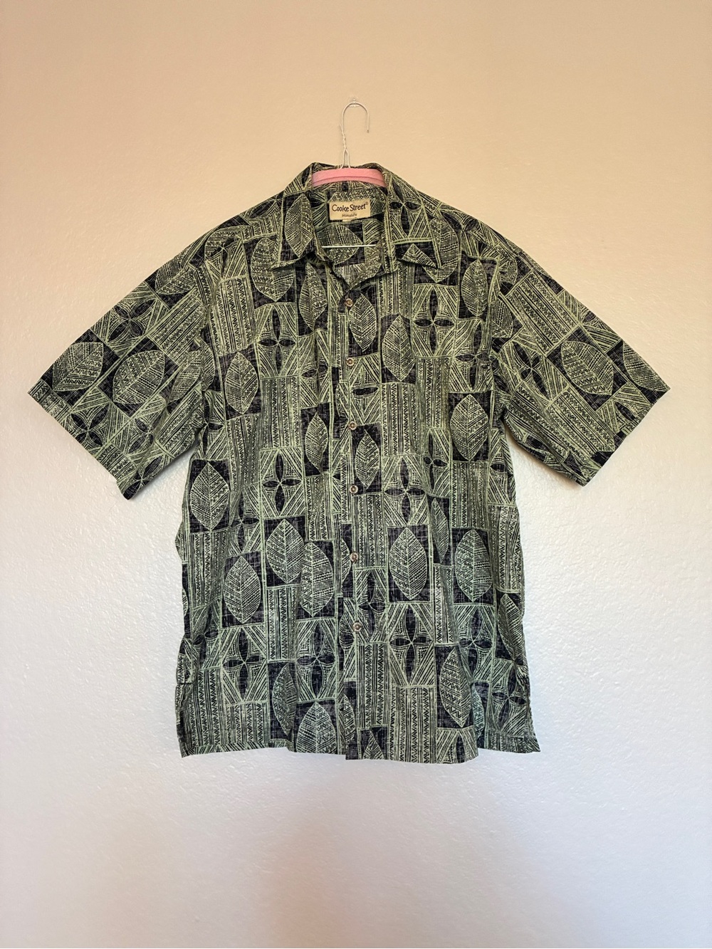 Cooke Street Honolulu XXL Short Sleeve Button-Up Shirt Green Black Leaf Print